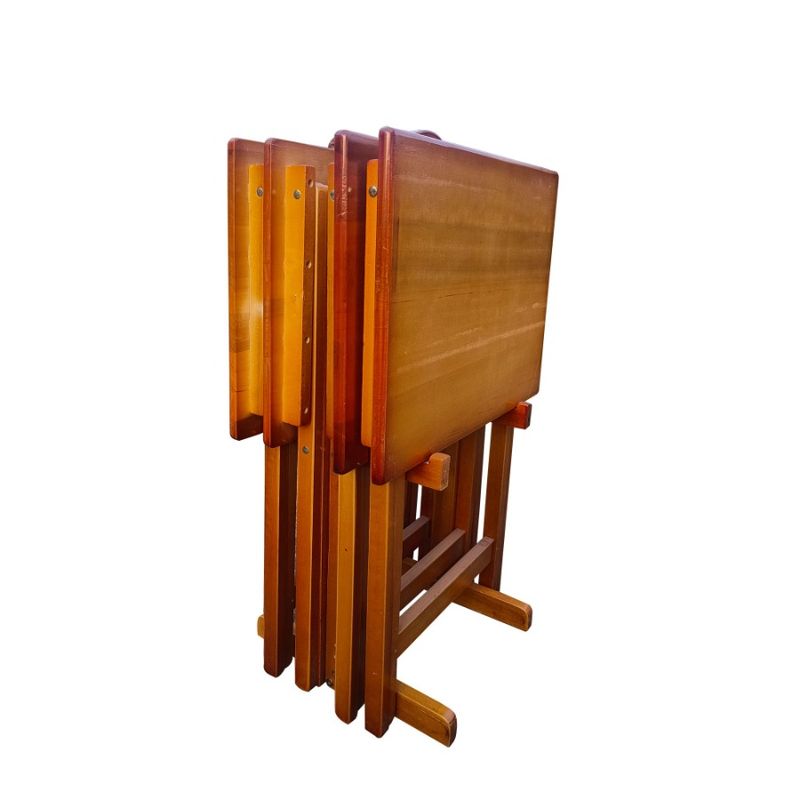 With Of Set Folding Trays Rack Honey 4 Storage Snack Table_voghion.com