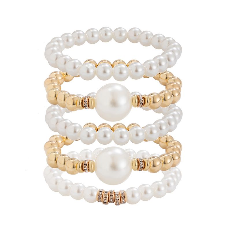 Braccialetto con perle esagerate a strati, elegante, grande, rotondo, micro intarsiato_voghion.com