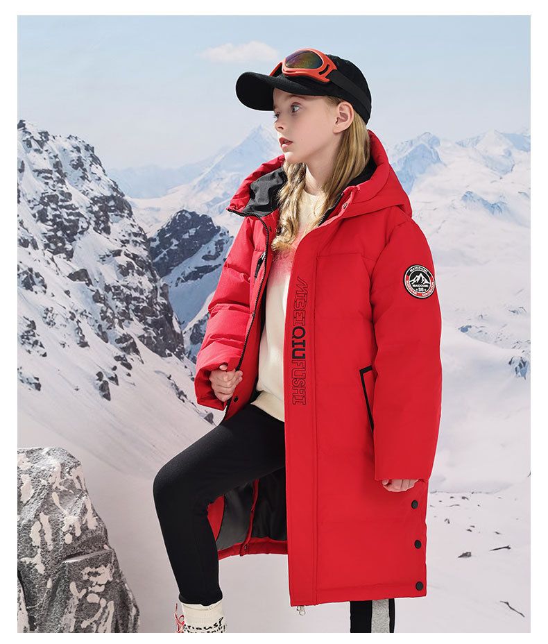 Mother & Kids Warm Kids Down Jacket With Hood, Long Length Winter Coat For Boys & Girls, 50%-55% White Duck Down Filling, Soft Polyester Shell_voghion.com