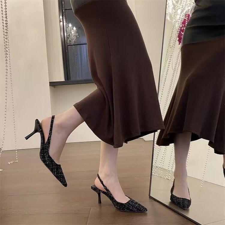 High-end Xiaoxiangfeng high heels stiletto pointed sandals women's new rear empty high-heeled sandals single shoes_voghion.com