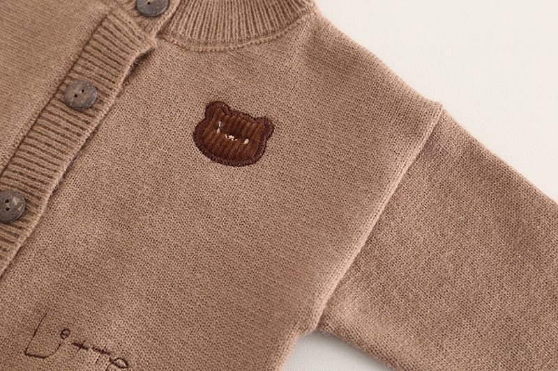 Pull ours en peluche à manches longues pour garçon, ensemble trois pièces, veste tricotée ample et décontractée, tendance, collection automne 2024_voghion.com