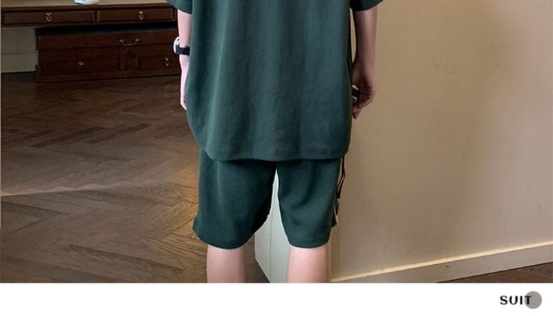 Herren Sommer Übergroßes Casual Sports Waffel Set Plus Size Einfarbig Lose Kurzarm Shorts_voghion.com