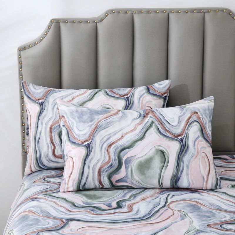 Set di lenzuola con angoli moderno in marmo psichedelico astratto con stampa 3D in poliestere, motivi geometrici e a cuore, diverse misure per letti singoli/matrimoniali/queen size/king size._voghion.com