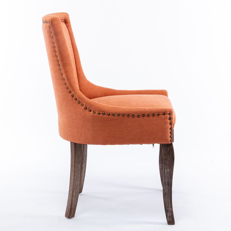 Furniture; Ultra Side Dining Chair; Thickened fabric chairs with neutrally toned solid wood legs; Bronze nail head; Set of 2_voghion.com