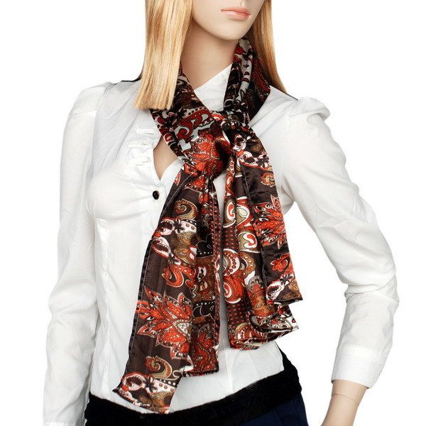 Blando Brown Distinctive Stylish Paisley Pattern Fashion Soft Natural Silky Scarf/Wrap/Shawl(Small)_voghion.com