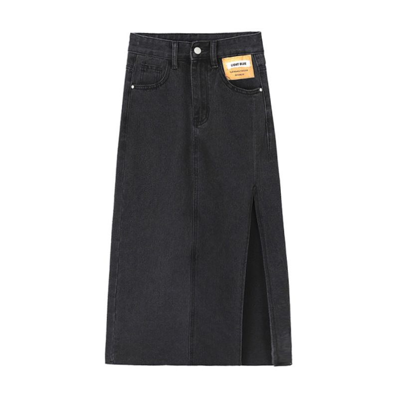 Women's Clothing High Waist Petite Side Slit Denim Skirt Women's Summer 2021 New Slim Mid Length Hip Wrapped A Line Skirt Trend_voghion.com