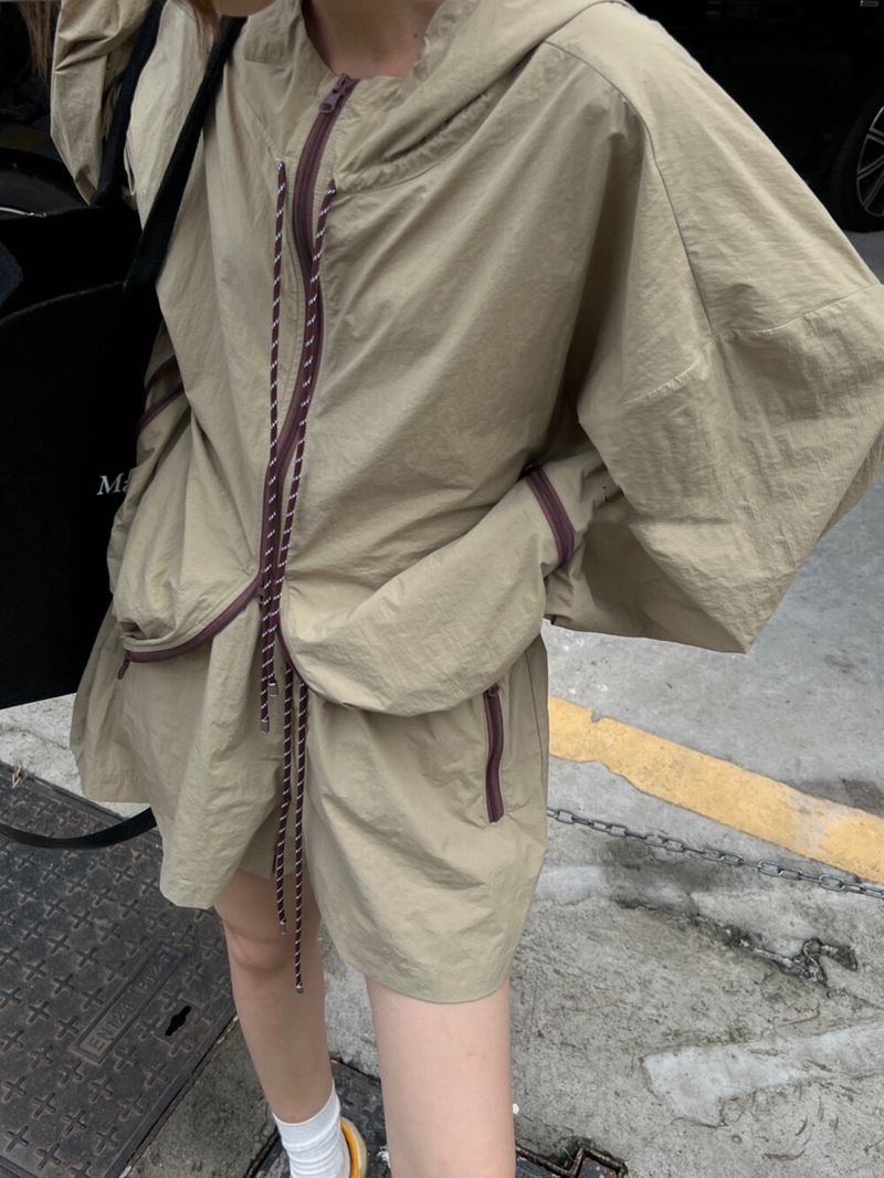 Ensemble deux pièces de style européen pour l'été 2024, veste légère ample et short de protection solaire, tenue de sport décontractée pour_voghion.com