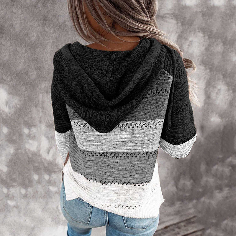 Roupas femininas New Wish Outono e Inverno Listrado Com Capuz Suéter Estampa Leopardo_voghion.com