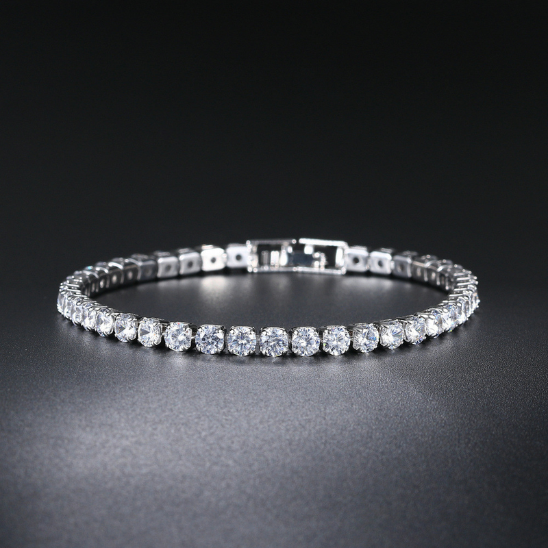 Pulseira de zircônia fileira única 4mm redondo diamante completo tênis corrente cross border hip hop jóias tênis pulseira_voghion.com