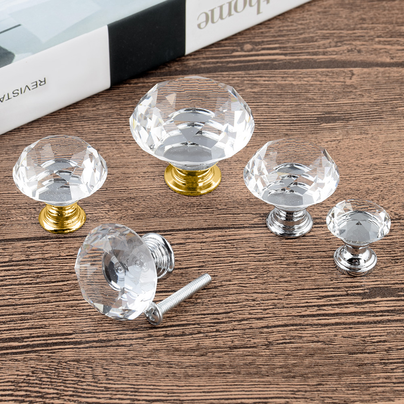 1/10pcs 20-40mm Gold Silver Base Diamond Shape Crystal Glass Knobs Clear Cupboard Pulls Drawer Knobs Kitchen Cabinet Handles_voghion.com