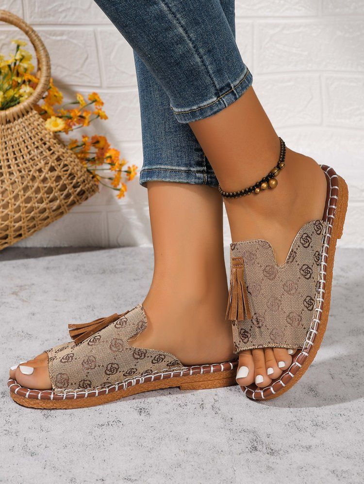 Women's Shoes Large Size Tassel Flat Bottomed One Strap Slippers Summer Outing Beach Women's Shoes_voghion.com