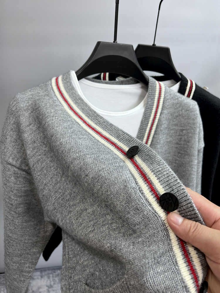 Cardigan in maglia con scollo a V da uomo – Pullover casual oversize (M-4XL, nero/grigio)_voghion.com