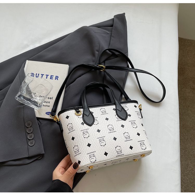Borsa a tracolla con stampa di orso carino da donna, modello a secchiello, modello a spalla, modello 2025, per ufficio e pendolarismo._voghion.com