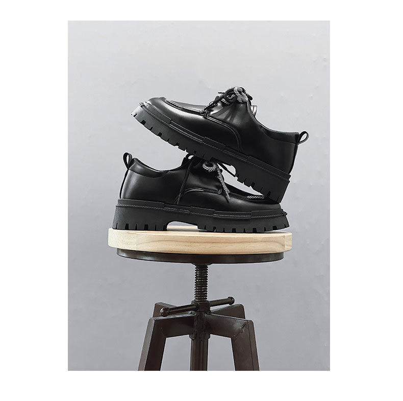 Scarpe basse da uomo con suola spessa, stile punk britannico, con plateau, nere, stringate, casual, mocassini, scarpe da uomo_voghion.com