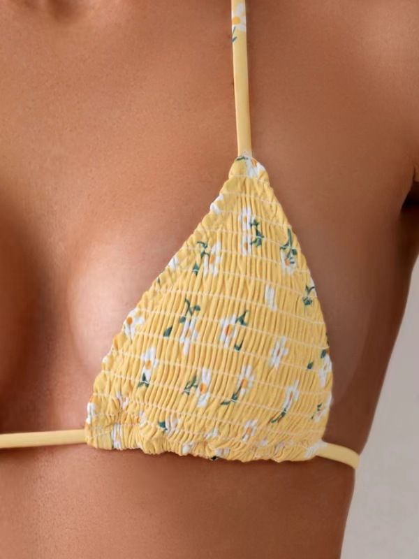 Costume da bagno bikini da donna, di alta qualità, per vacanze primaverili calde, con allacciatura al collo floreale, attillato e sexy, da spiaggia._voghion.com
