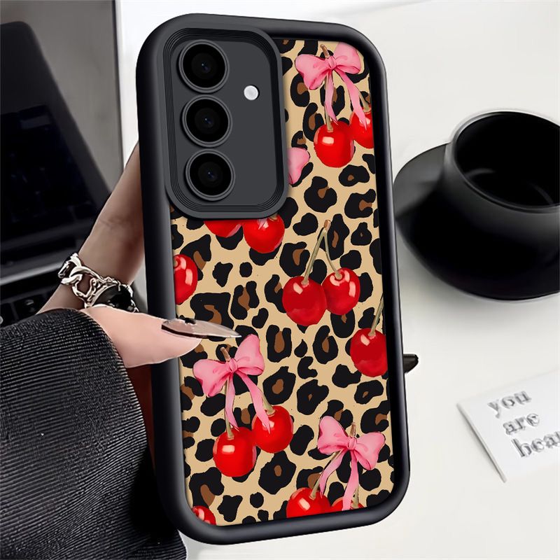 Chic Cherry Leopard Print Phone Case For Samsung Galaxy S23 S22 S21 S25 S24 S20 A35 A55 A35 A15 Note 20 Plus Ultra FE 5G Cover_voghion.com