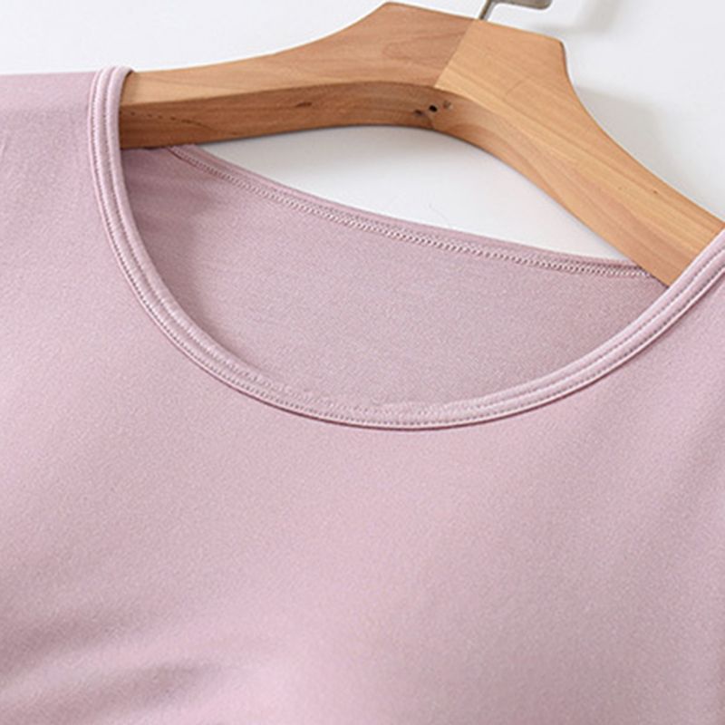 hot selling Women's Modal With Bra Pads Short-Sleeved Top Round Neck Thin Homewear T-Shirt Bottom Shirt Pamas_voghion.com