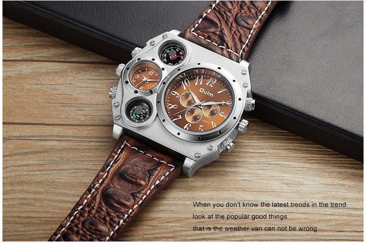 Men's Large Dial Multi-Time Zone Quartz Watch With Leather Strap, Casual Fashion Timepiece For Everyday Wear Dedicated Casual Men's Watch_voghion.com