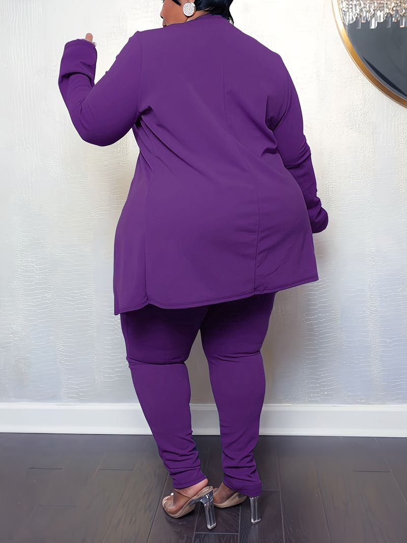 Plus Size Zweiteilige Outfits Damen Passender Anzug Solid Top Leggings Hosen Sets Bürodame Einarmiger Casual Herbst Winter Anzug Europäischer Stil_voghion.com