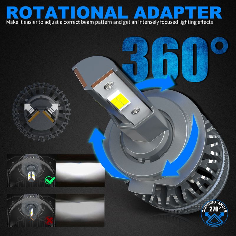 Lampadina per fendinebbia Plug&Play CSP 100W H7 LED T3 9005/12 H11 D2 con lente dedicata per auto, luce bianca 6000K, 18000LM_voghion.com