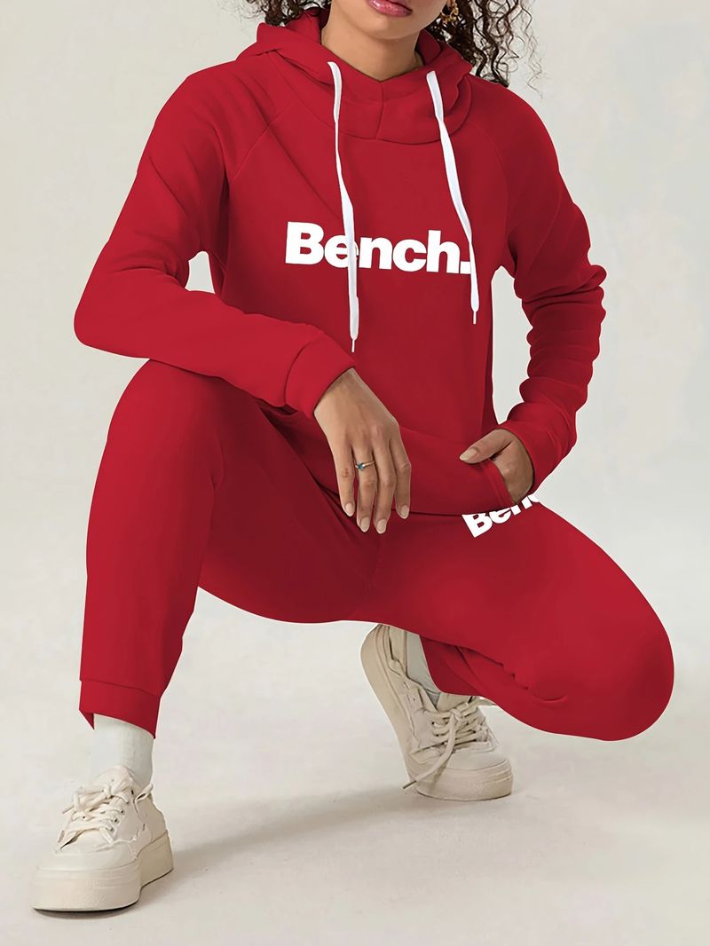 Completo con cappuccio e stampa di lettere da donna, felpa a maniche lunghe e pantaloni con elastico in vita_voghion.com