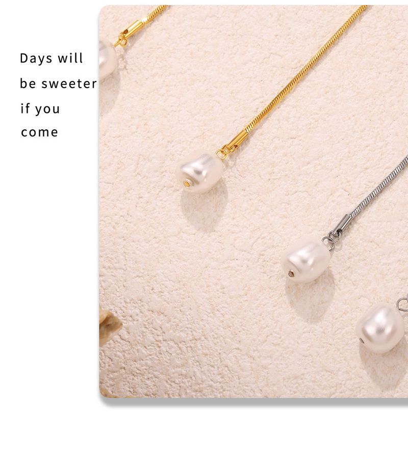 Damenschmuck Französische Fransen-Imitationsperlenkette, lang, verstellbar, mehrlagige Kette, Edelstahl, elegantes, minimalistisches Statement-Stück_voghion.com