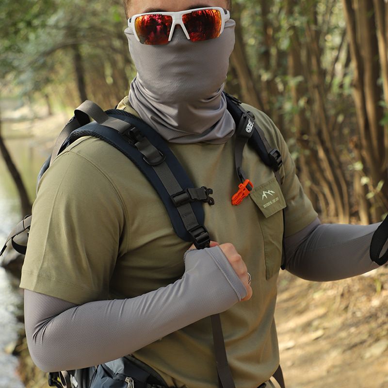 Men's Solid Color Sun Protection Set - UPF 50+ Cooling Face Mask With Neck Cover & Long Arm Sleeves_voghion.com