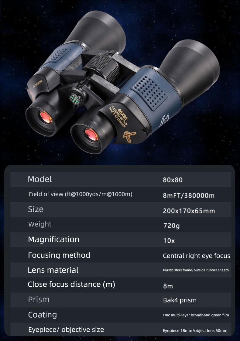 New 80x80 Large Diameter High Magnification HD Binoculars Paul Telescope_voghion.com