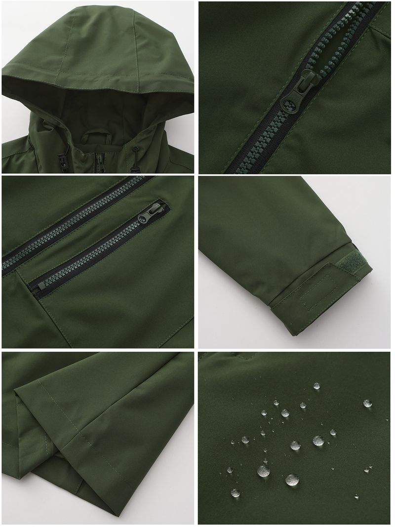 Giacca antivento con cappuccio impermeabile da donna - Cappotto casual leggero a maniche lunghe per primavera e autunno_voghion.com