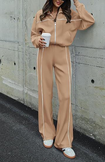 Completo da donna da ufficio a palestra, 2 pezzi: top da allenamento con cerniera completa e pantaloni affusolati (S-XXL, poliestere traspirante, 13 colori, casual da lavoro)_voghion.com