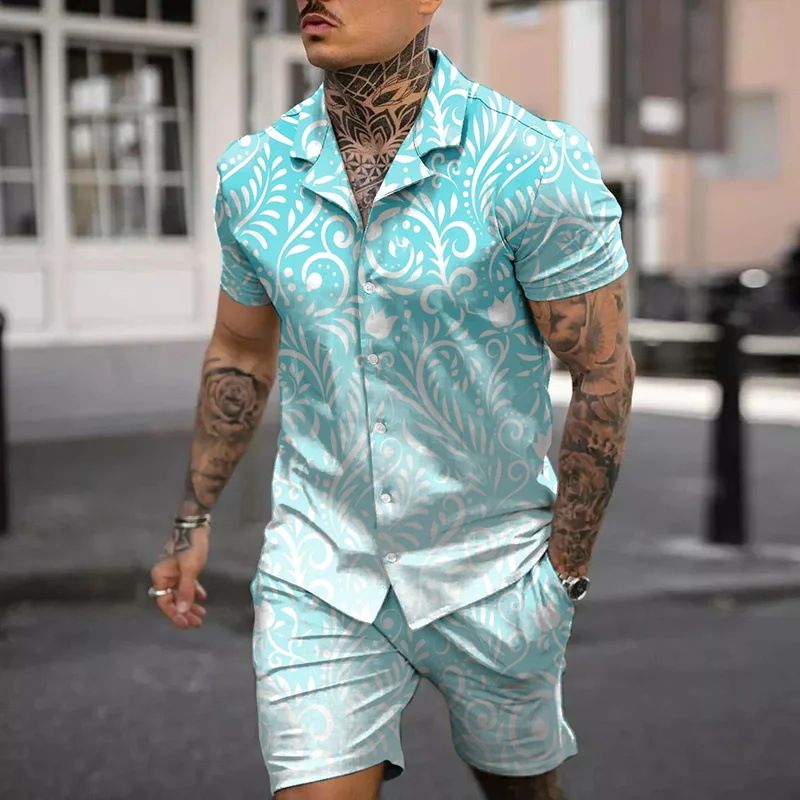 Herrenbekleidung Herren Hawaiihemd Code 3D-gedruckte Shorts Hemd Anzug Sommer_voghion.com