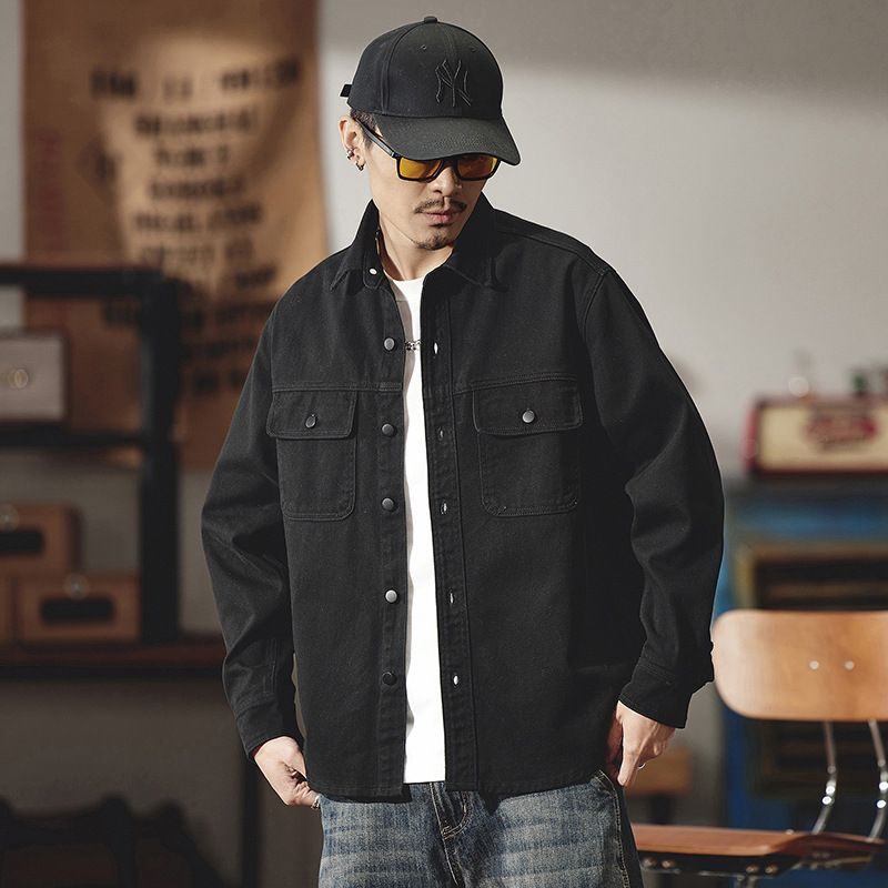Large Size Men's Spring And Autumn New Denim Jacket Men's American Retro Pure Cotton Denim Jacket Men's Solid Color Fat Shirt_voghion.com