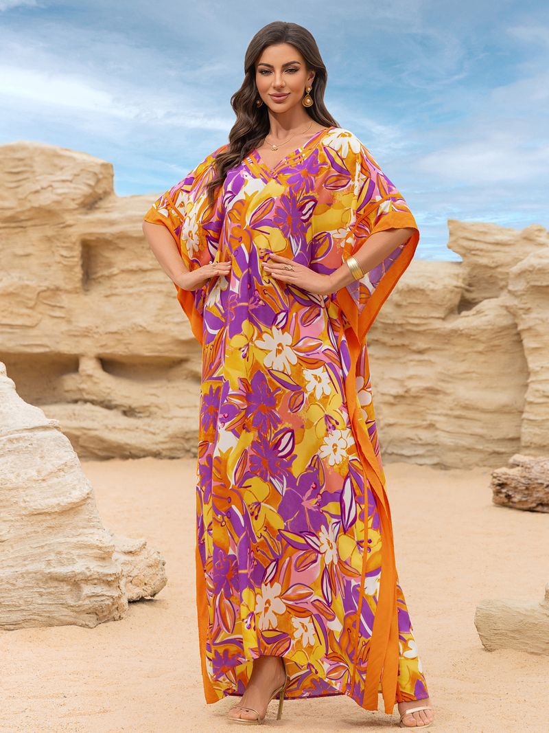 Kadın Baskılı Rayon Plaj Elbisesi - UPF Korumalı Uçuşan Boho Kimono Bornoz (Tek Beden, Hafif ve Nefes Alabilir)_voghion.com