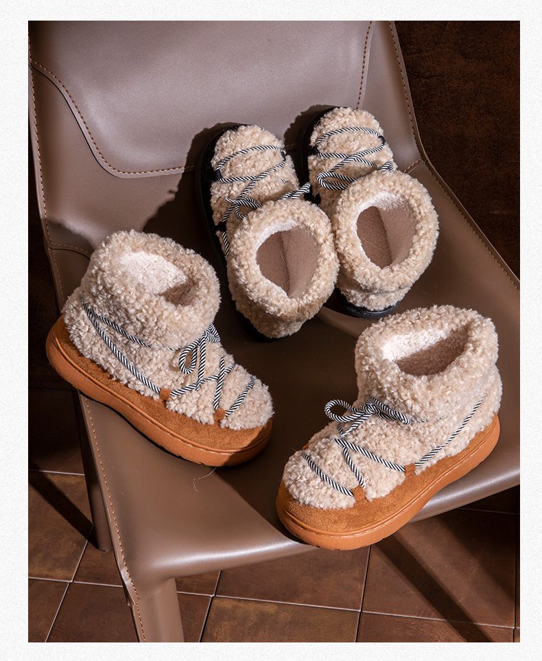 Women's Shoes Snow Boots New Winter Cotton-padded Boots With Extra Fleece Non-slip Warm Cotton Slippers For Women_voghion.com