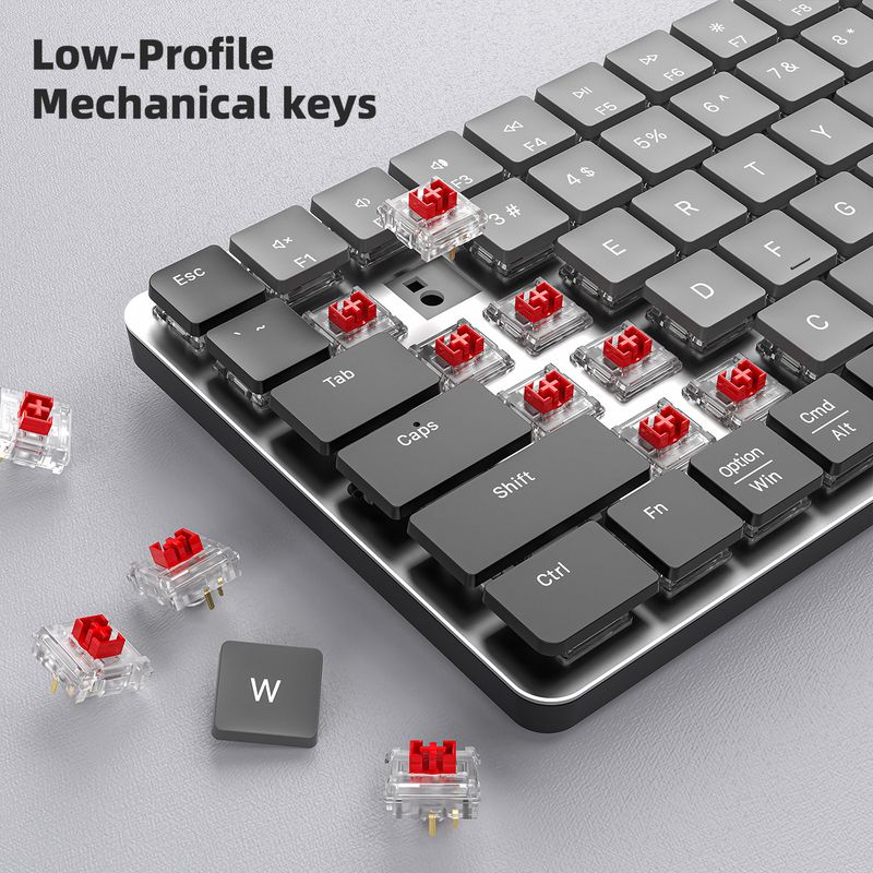 Ultra-Slim Bluetooth/Wired Mechanical Keyboard – Low-Profile Red Switch, Silent Typing, Chiclet Keycaps, RGB Backlit, Dual-Mode For Office & Gaming_voghion.com