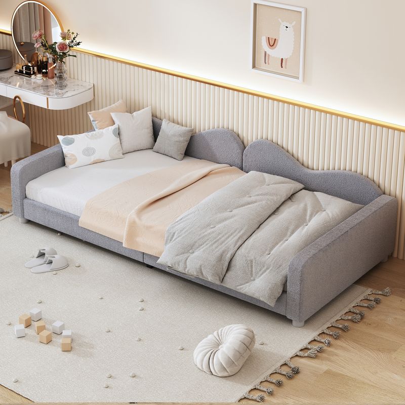 Polsterbett 90x200cm, Schlafsofa, Teddystoff, Mit Armlehnen, Grau_voghion.com