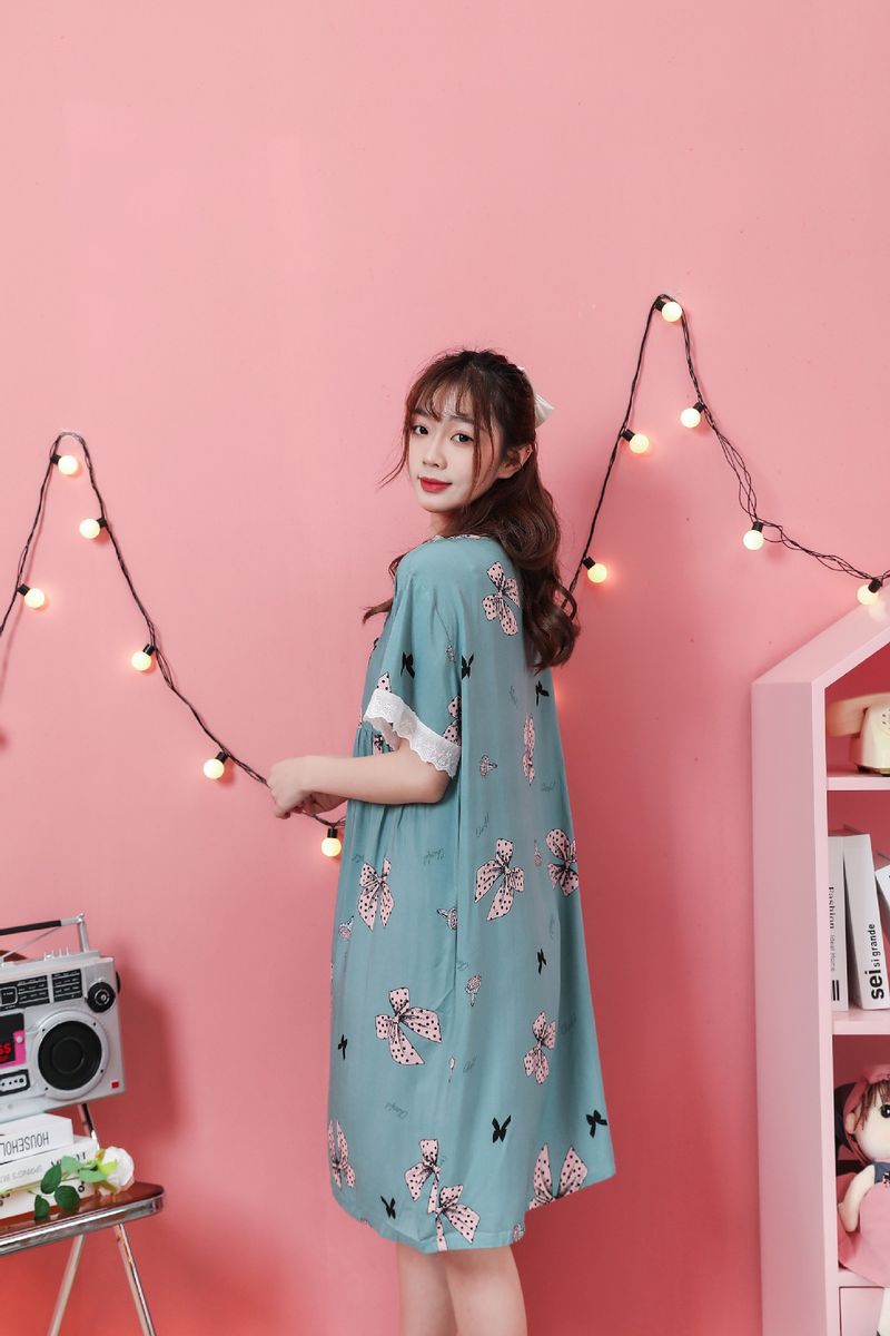 Vêtements de nuit pour femmes Chemise de nuit en coton et soie Robe de maison grande taille pour femmes Robe longue en dentelle_voghion.com