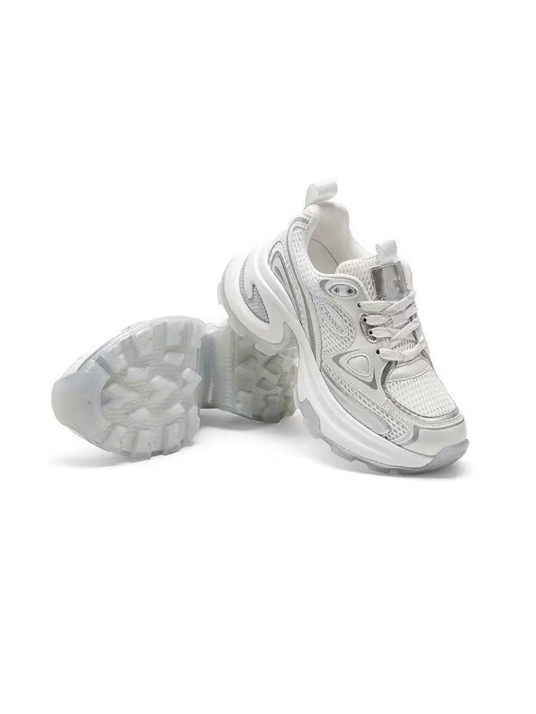 2025 Neue silberne Damenschuhe mit dicker Sohle und höhenverstärkendem Mesh-Obermaterial_voghion.com