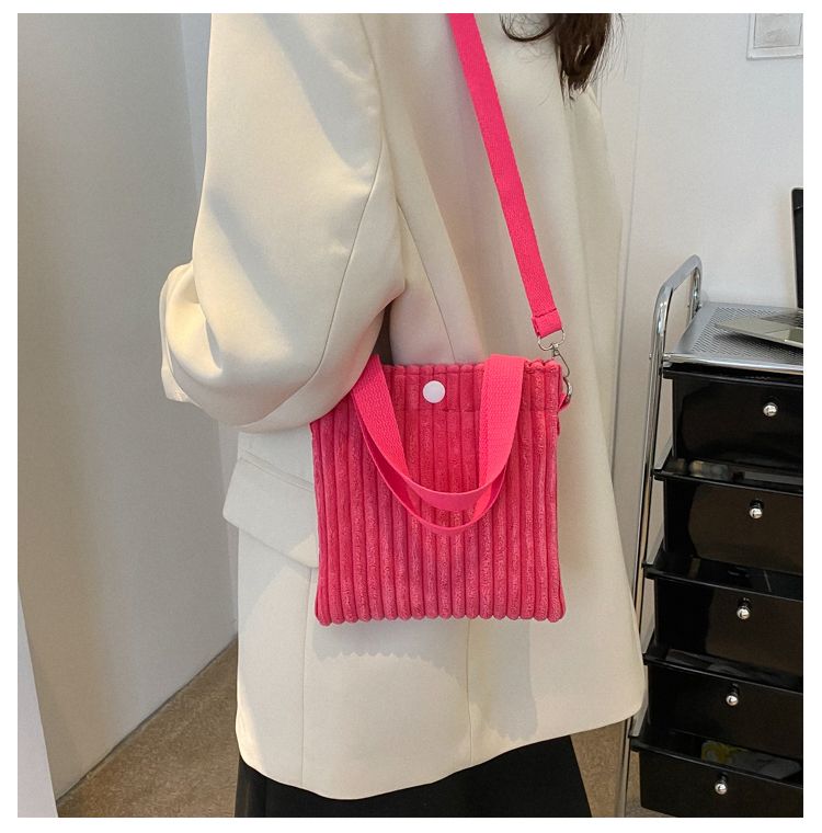 Mini Tote Donna Velluto a coste con cerniera Primavera Estate Nuova moda Borsa a tracolla singola Borsa a tracolla piccola_voghion.com