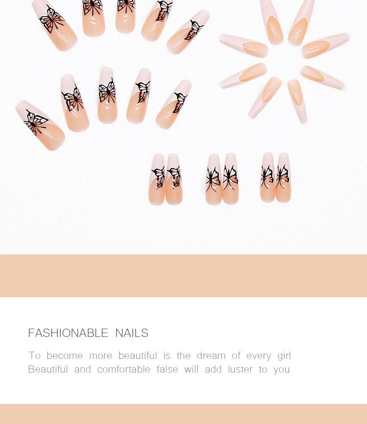 Nail Art Lunga armatura da balletto Farfalla Unghie Manicure Finite Patch Unghie Press On_voghion.com