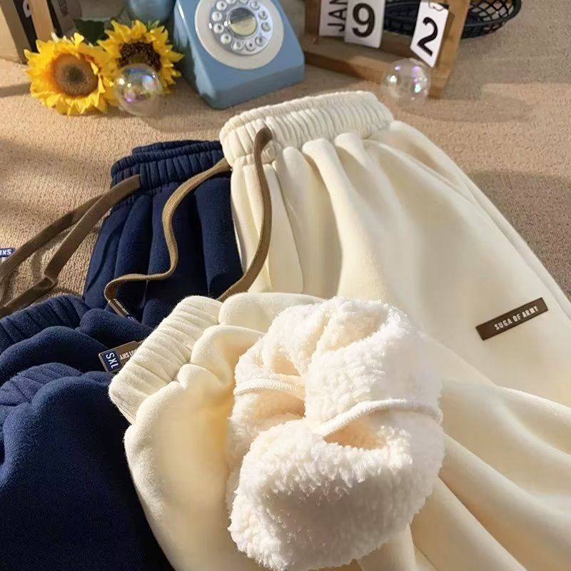 Winter Fur Lined Joggers Thicken Casual Sweatpants Drawstring Trousers Men Fleece Running Warm Leisure Pants_voghion.com