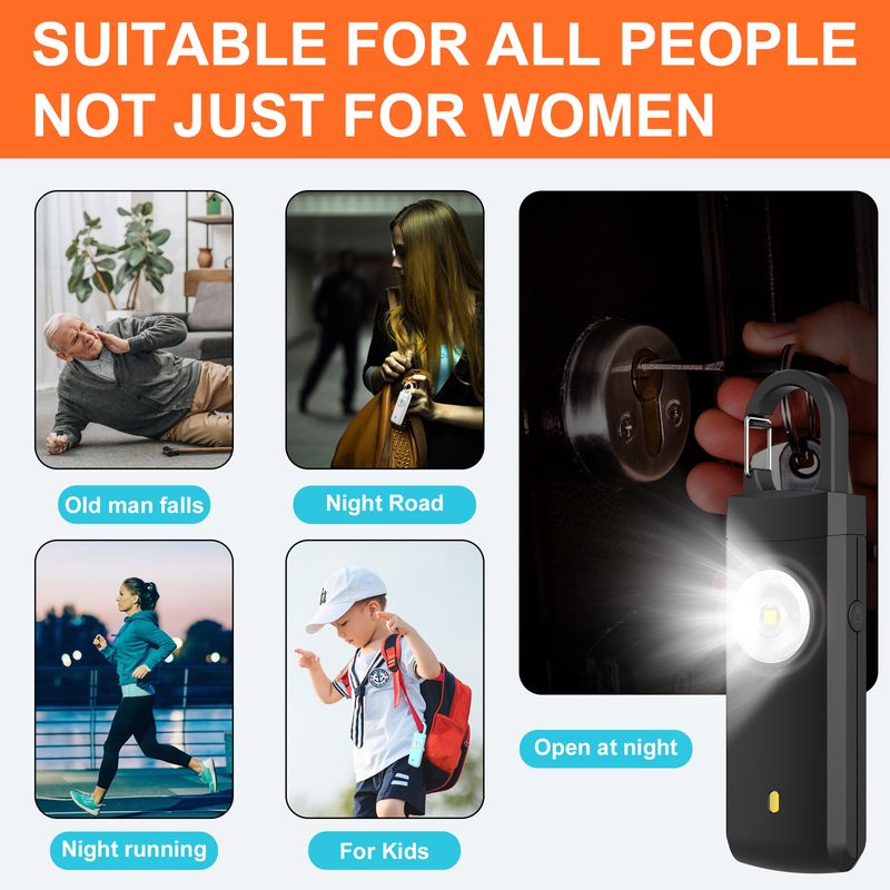 Rechargeable Personal Safety Alarm For Women & Kids - 130dB Loud Siren, Keychain Emergency Alarm With LED Light, Portable Self-Defense Device_voghion.com