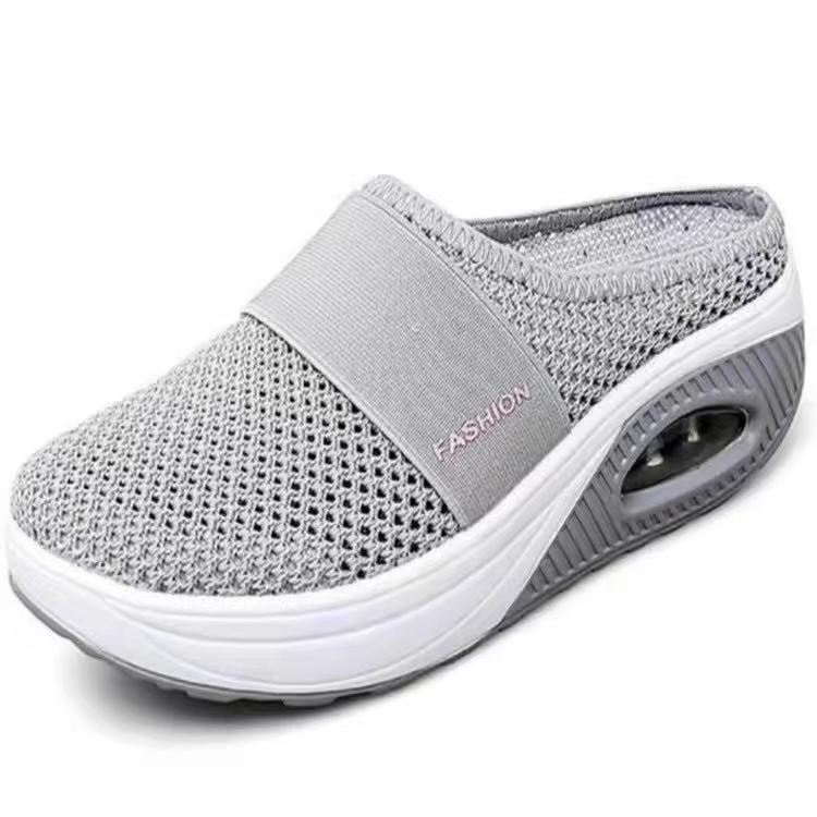 2025 Sommer Übergroße Baotou Halbschuhe Mesh Stoff Heels Free Step Damen Flache Schuhe_voghion.com