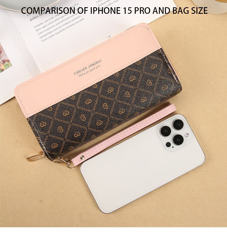 New style ladies double pull wallet color matching clutch bag card holder summer versatile fashion coin purse female mobile phone bag large capacity_voghion.com