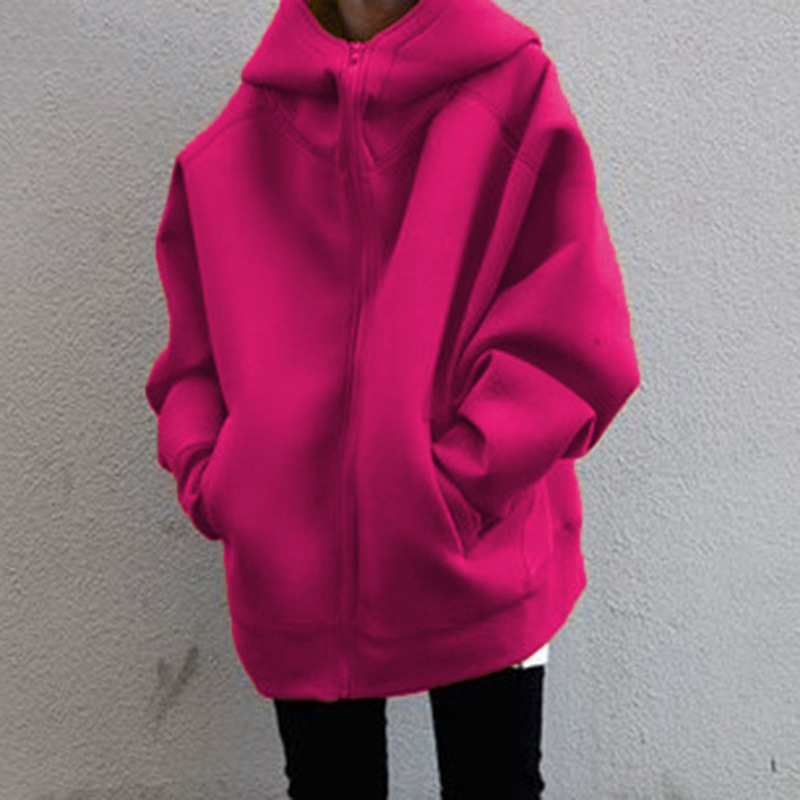 Felpa lunga in pile con cappuccio con cerniera personalizzata autunno e inverno nuovo stile da donna_voghion.com