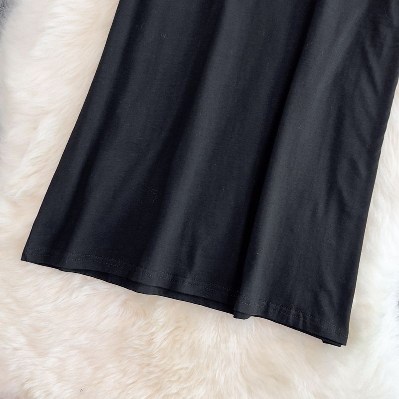 Ropa de mujer, camiseta de longitud media con hombros descubiertos y cuello redondo, traje de dos piezas de manga corta en capas, falda vaquera de cintura alta para verano_voghion.com