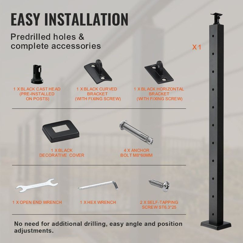 Palo per ponte in acciaio spazzolato, palo per cavo X Palo per ringhiera, cavo per scale P 36, corrimano livello 1,97, acciaio inossidabile 0,98 X, ringhiera di finitura per ponte_voghion.com
