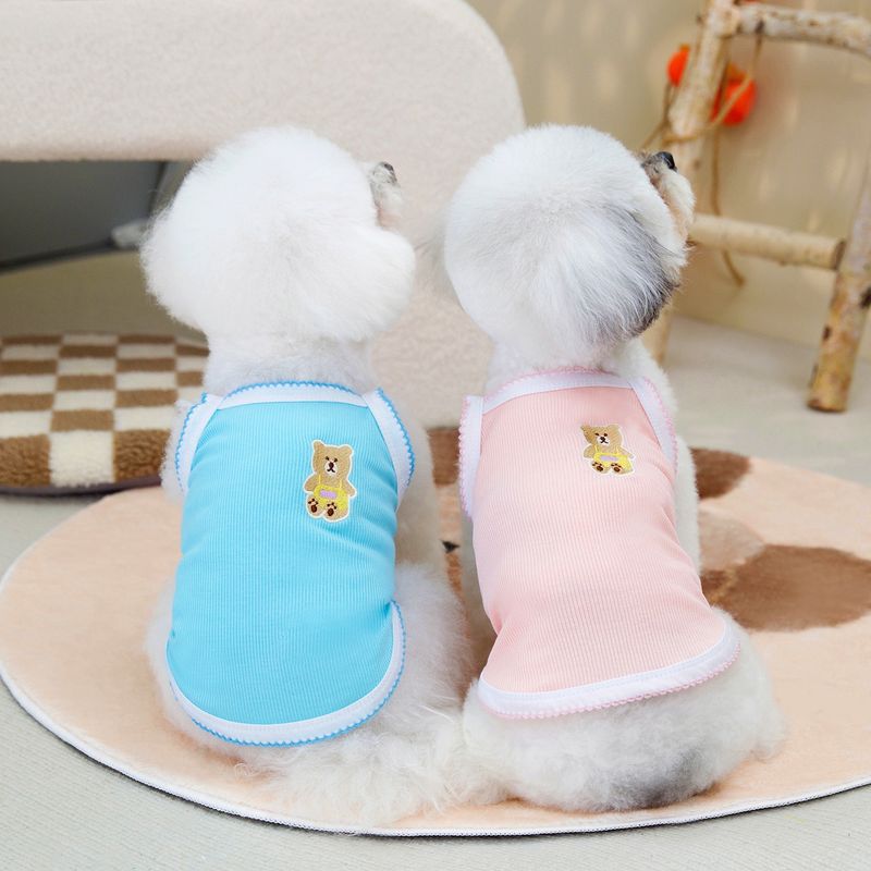 Gilet universale in maglia con ricamo a forma di orso, piccolo gatto, stile carino, traspirante, elastico, estivo, per cani_voghion.com