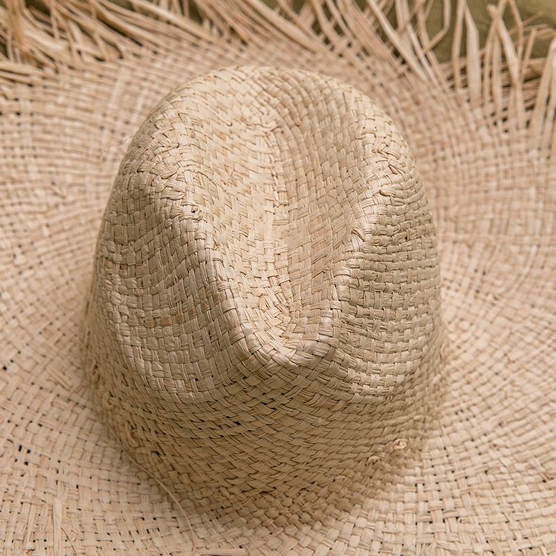 Hot Sale New Summer Wacation Natural Lafite Women's Handmade Woven Beach Straw Hat Tassel Splicing Design_voghion.com