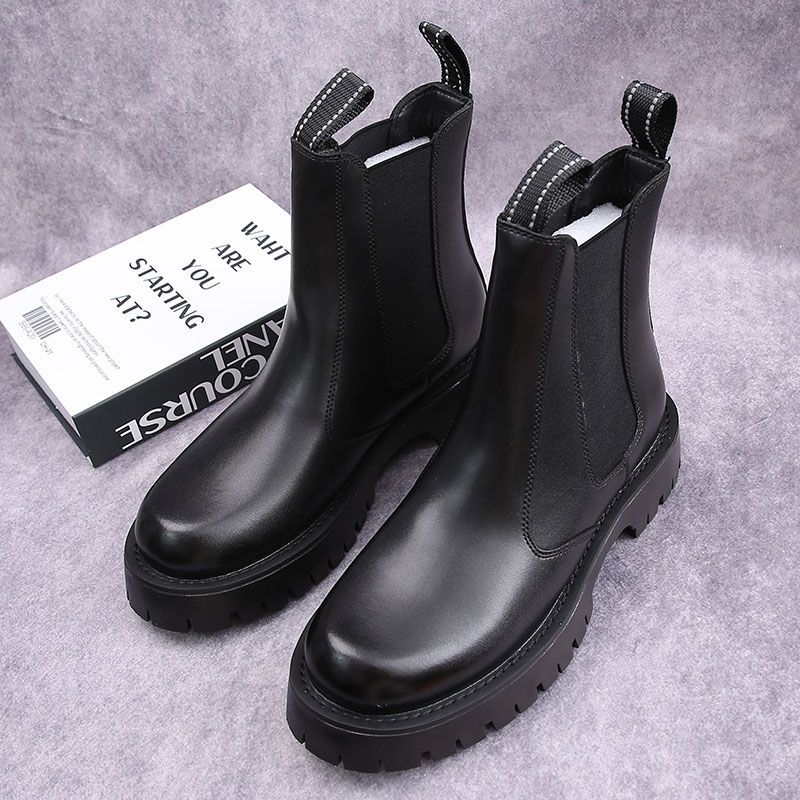 Men's Shoes boots men's Martin boots autumn and winter plus velvet high-top casual leather shoes British versatile thick-soled knight short boots_voghion.com